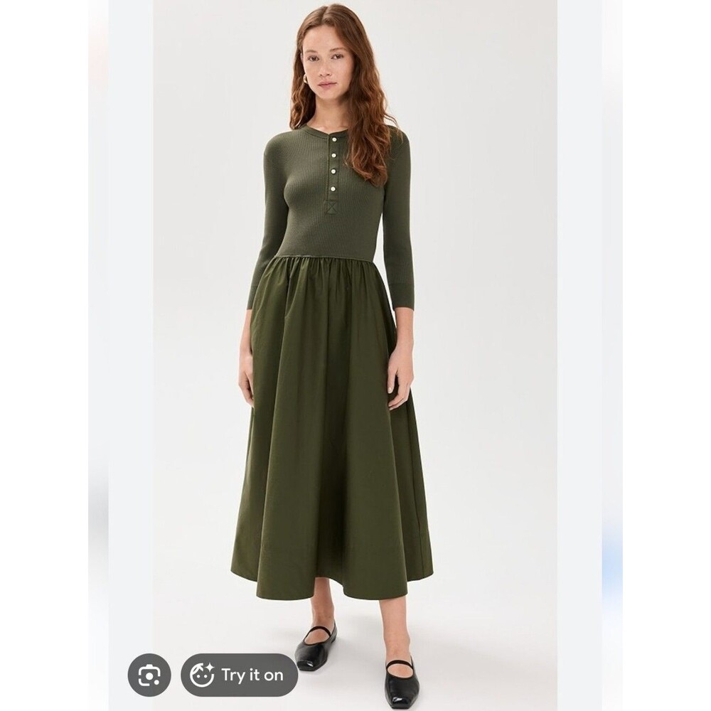 Polo by Ralph Lauren Olive Green Ribbed Midi Dress
